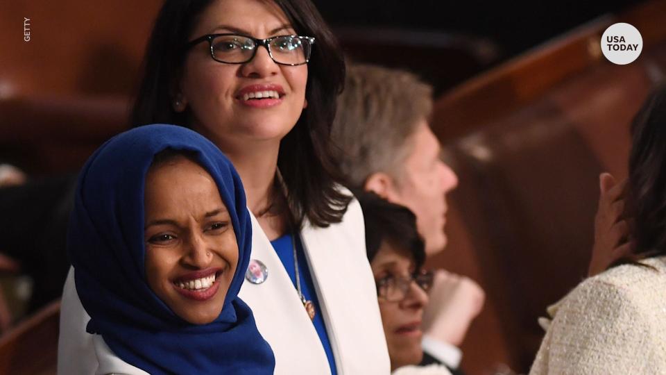 Rep. Rashida Tlaib, right, is a Democrat from Michigan; Rep. Ilhan Omar is a Democrat from Minnesota.