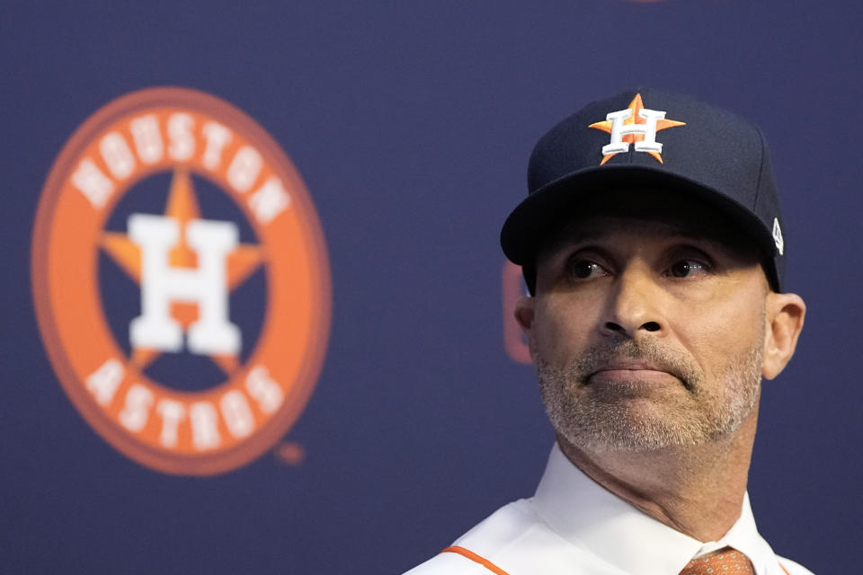 Houston Astros new baseball team manager Joe Espada listens to a question during an introductory news conference Monday, Nov. 13, 2023, in Houston. (AP Photo/David J. Phillip)