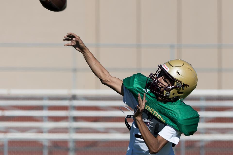 Gadsden football work on drills at practice on Wednesday, Oct. 4, 2023, at Gadsden High School in Doña Ana County, New Mexico, preparing for their upcoming game.