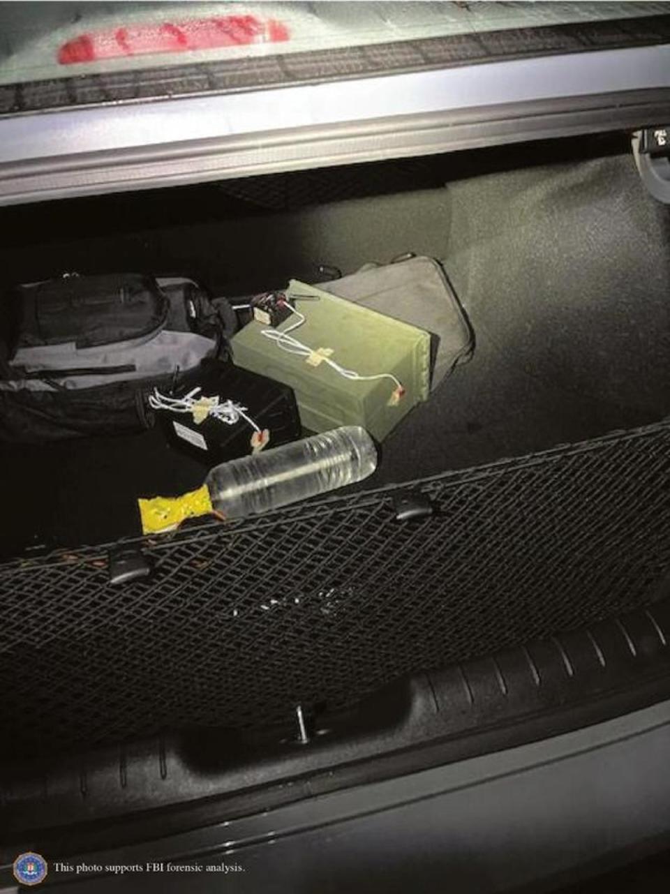 Two explosive devices are seen in the trunk of the car of Thomas Matthew Crooks (Allegheny County Police Department / FBI).