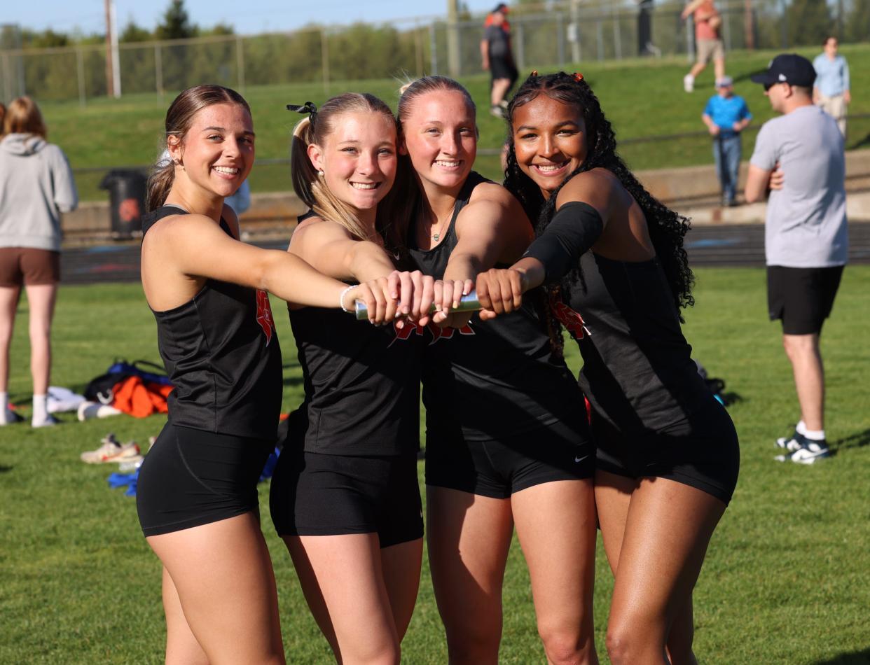 Tenley Banaszak, Hannah Garbine, Adison Nettleman and Keyanna O'Tey set the school record in the 800 relay on Tuesday.