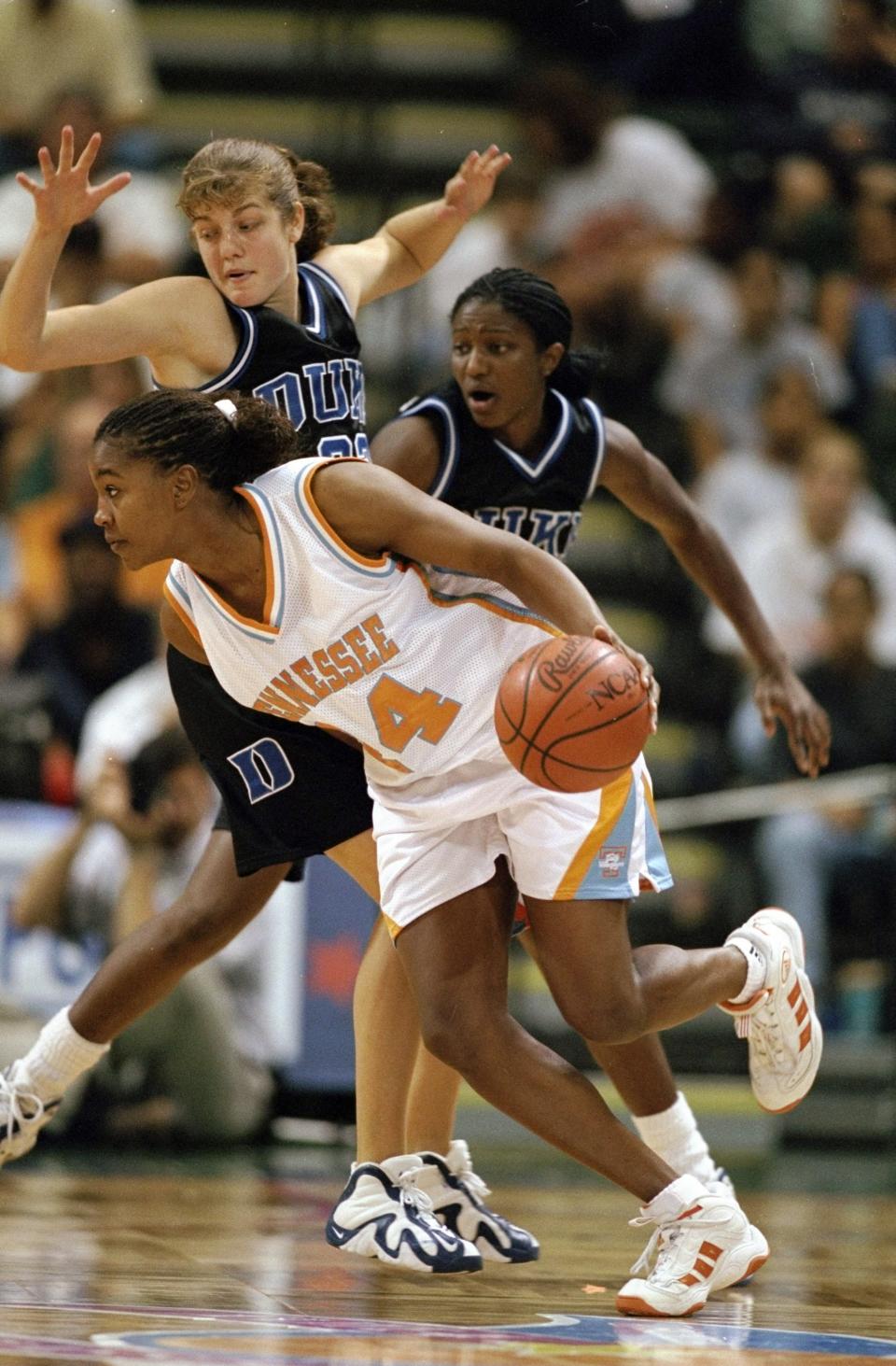 The Lady Vols' white uniform, shown here on Tamika Catchings, was also very well done.