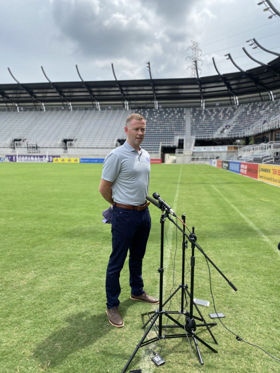 Racing Louisville FC's newest coach, Christy Holly addressing the media