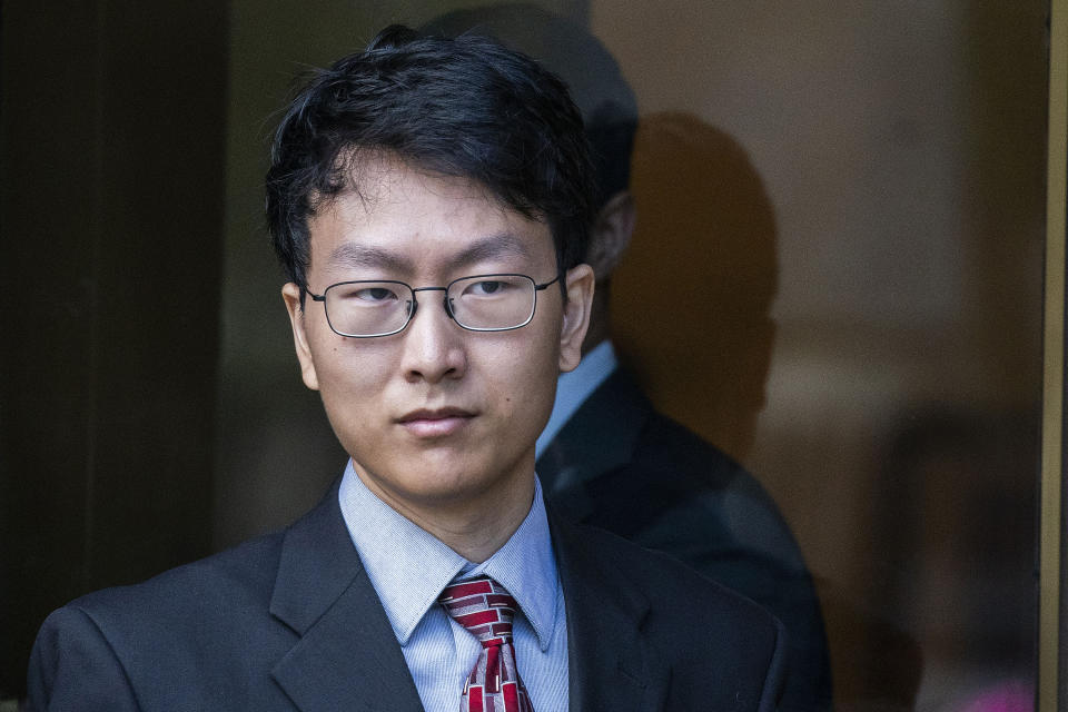 Gary Wang, co-founder and former chief technology officer of FTX Cryptocurrency Derivatives Exchange exits the Manhattan federal court after testifying on Tuesday, Oct. 10, 2023, in New York. (AP Photo/Eduardo Munoz Alvarez)