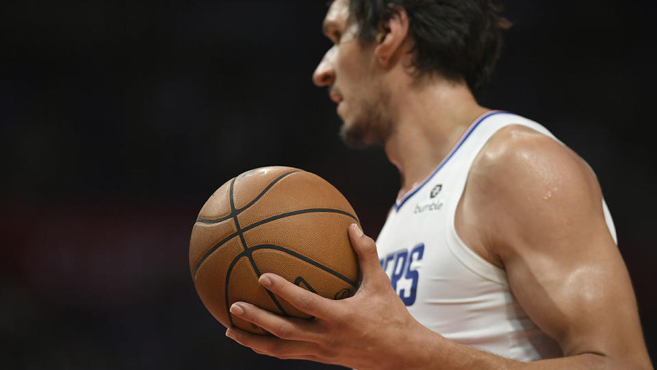 Closeup of the hands of Boban Marjanovic of the Los Angeles Clippers. (Photo by John McCoy/Getty Images)