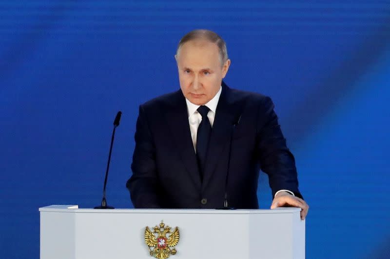 Russian President Putin delivers his annual address to the Federal Assembly in Moscow