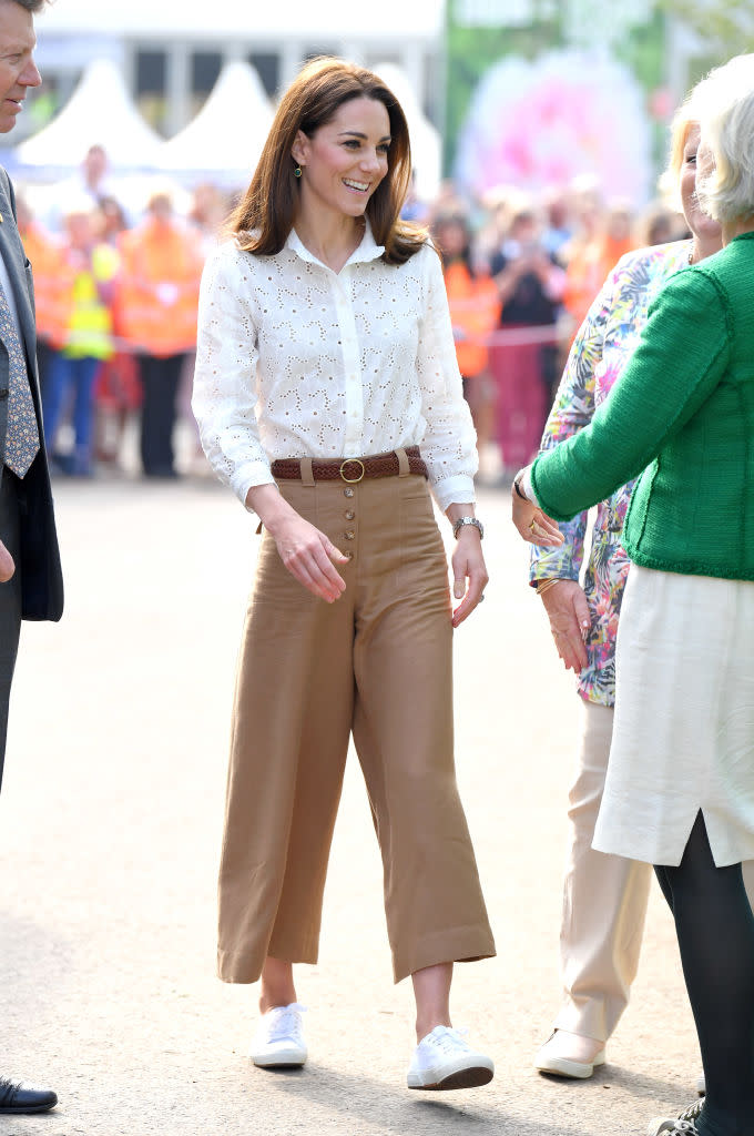 Middleton wearing Superga sneakers at the  RHS Chelsea Flower Show in 2019. (Photo by Karwai Tang/WireImage)