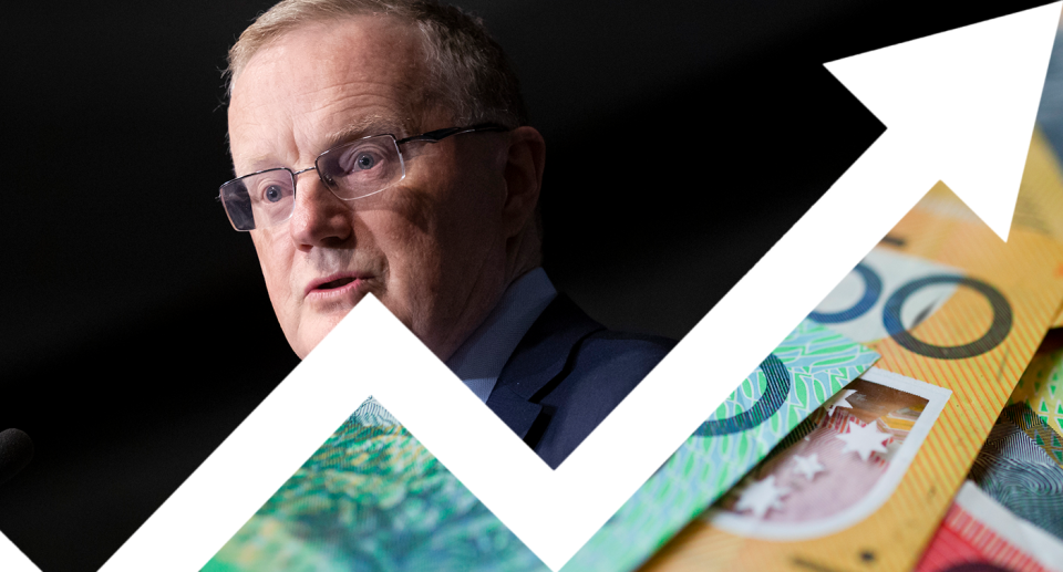 A composite image of RBA governor Philip Lowe and money.