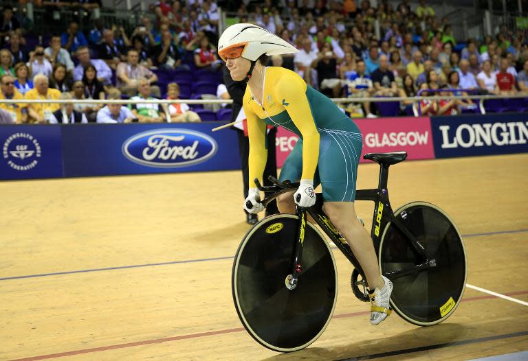 Australia's Anna Meares competes in the women's 500m time trial final race in the Sir Chris Hoy Velodrome during the 2014 Commonwealth Games in Glasgow, Scotland on July 24, 2014