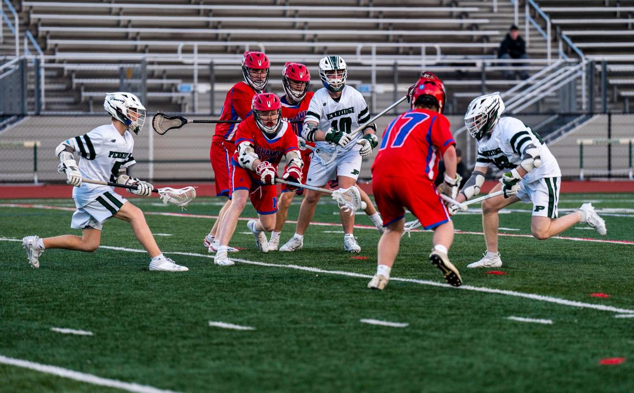 Pennridge against Neshaminy during their boys' lacrosse game in Perkasie on Thursday, April 4, 2024.