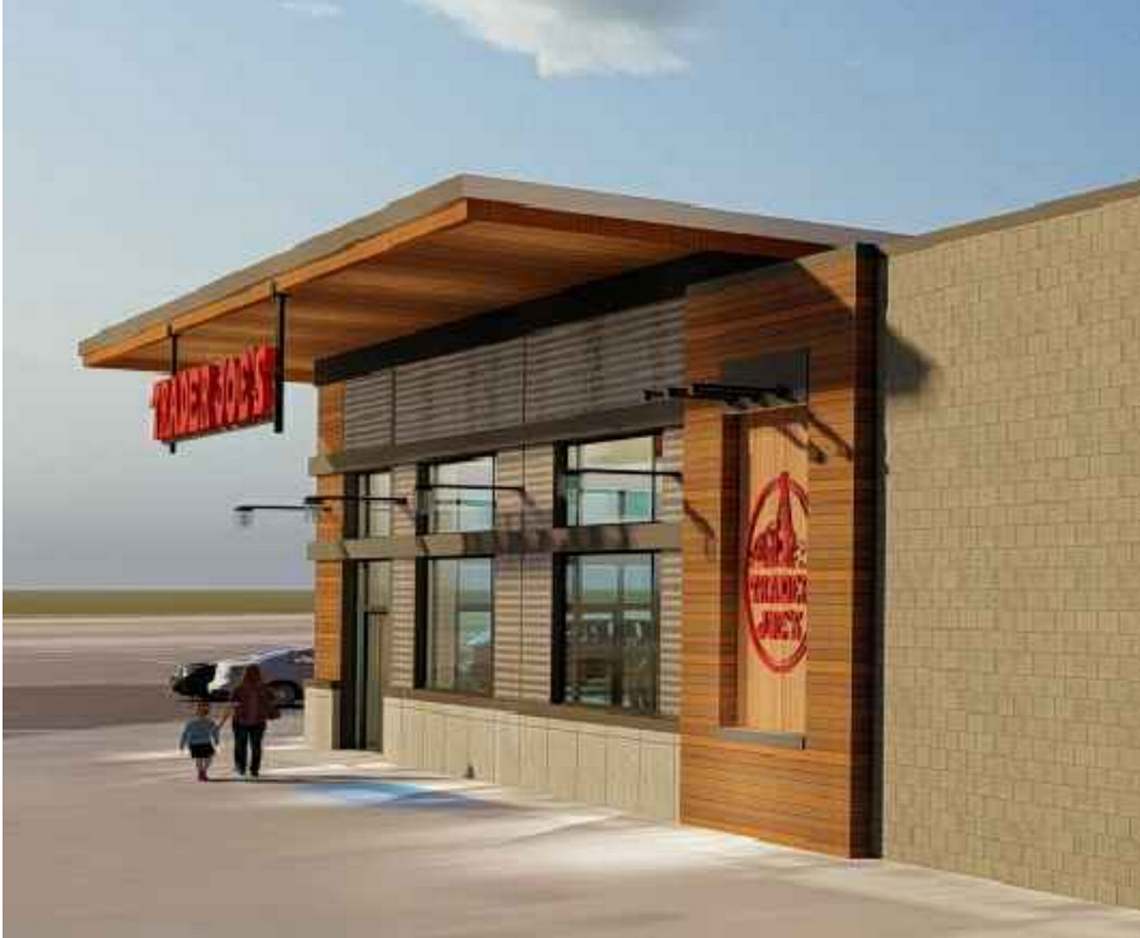 This rendering from Wave Design Group appears to show a Trader Joe’s as part of a redevelopment of the Toys ‘R Us building at the Columbia Center Mall. The image has been enlarged to focus on the Trader Joe’s design.