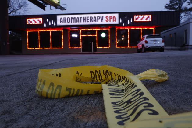 ATLANTA, GEORGIA - MARCH 17:Aramotherapy Spa, one of three locations where deadly shootings happened yesterday at three day spas, in Atlanta, Georgia, U.S. March 17, 2021. (Photo by Chris Aluka Berry for The Washington Post via Getty Images)