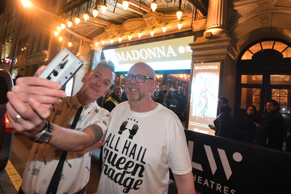 Fans taking a selfie outside the London Palladium, ahead of Madonna's Madame X world tour, London.