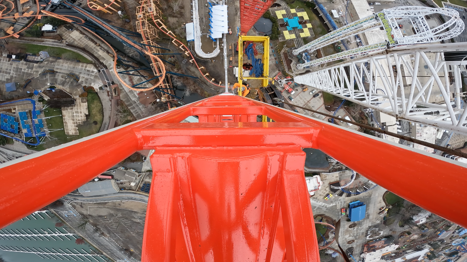 A view from the top of Cedar Point's second 420-foot tower for the Top Thrill 2 roller coaster.