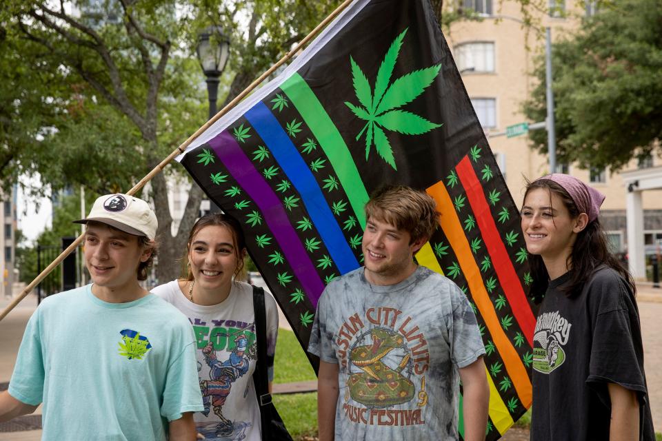 Demonstrators calling for marijuana legalization rally in Austin, Texas, in 2022. That year, President Joe Biden ordered a review of the drug's status as a Schedule I substance, which denotes that a drug has no accepted medical use and has high potential for abuse.