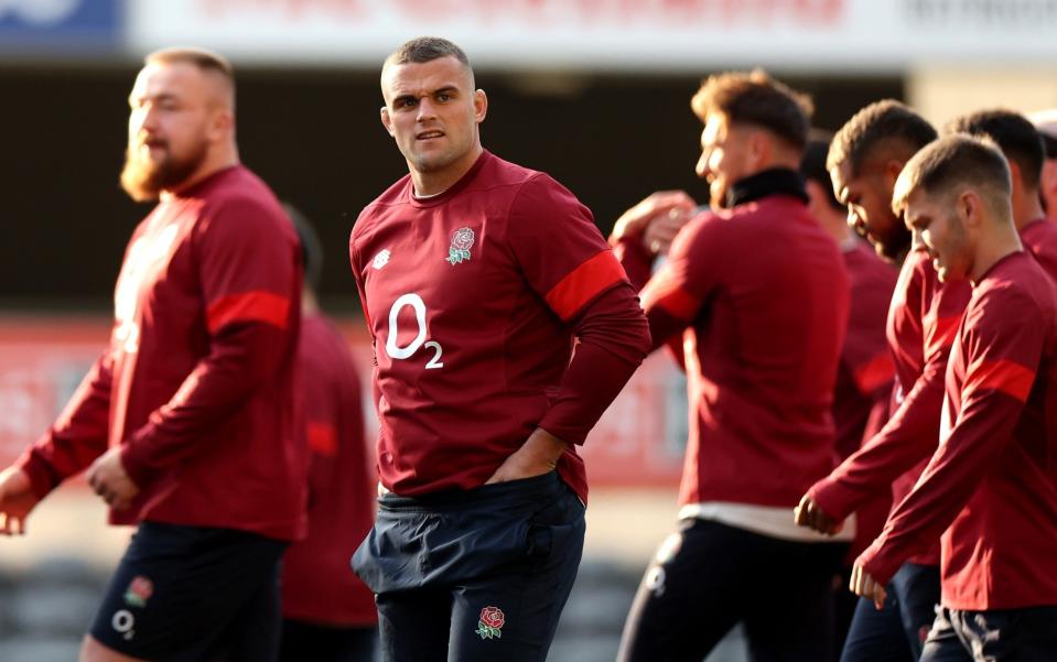 Ben Earl of England looks on during the England captain's run at Forsyth Barr Stadium on July 05, 2024 in Dunedin, New Zealand
