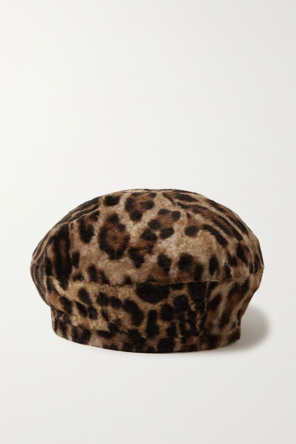 Leopard-Print Shearling Beret