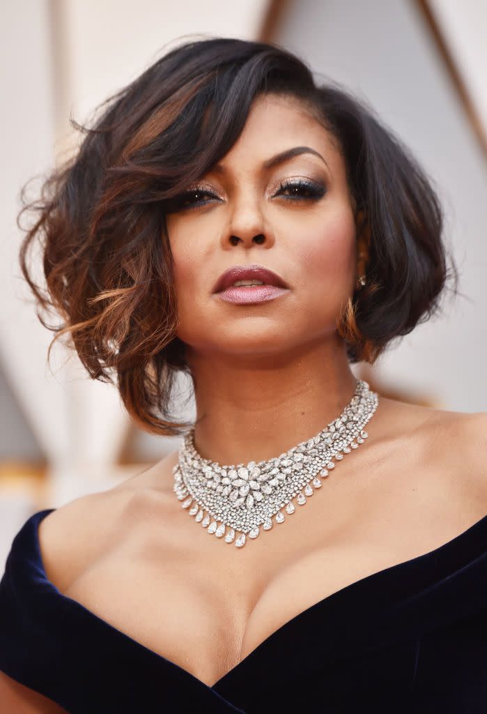 <p>Actress <strong>Taraji P. Henson</strong>'s short tousled tresses give off a romantic air. The bias cut helps to show off her highlights and draws attention to her collarbone. </p>