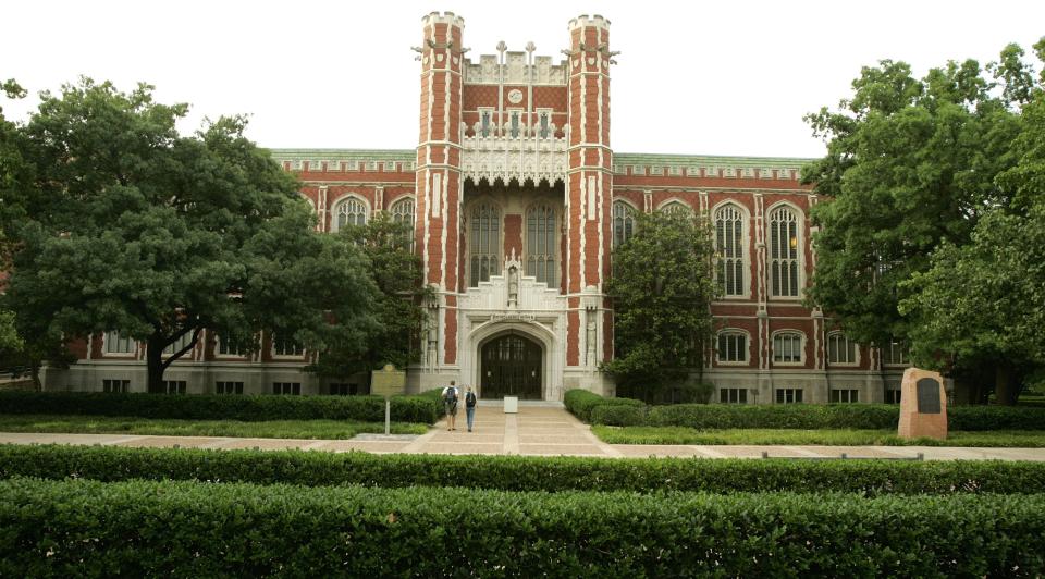 Cherokee Gothic facades decorate the south entrance of the Bizzell Memorial Library on the University of Oklahoma campus in this 2005 photo. [Photo By Steve Gooch/The Oklahoman File]