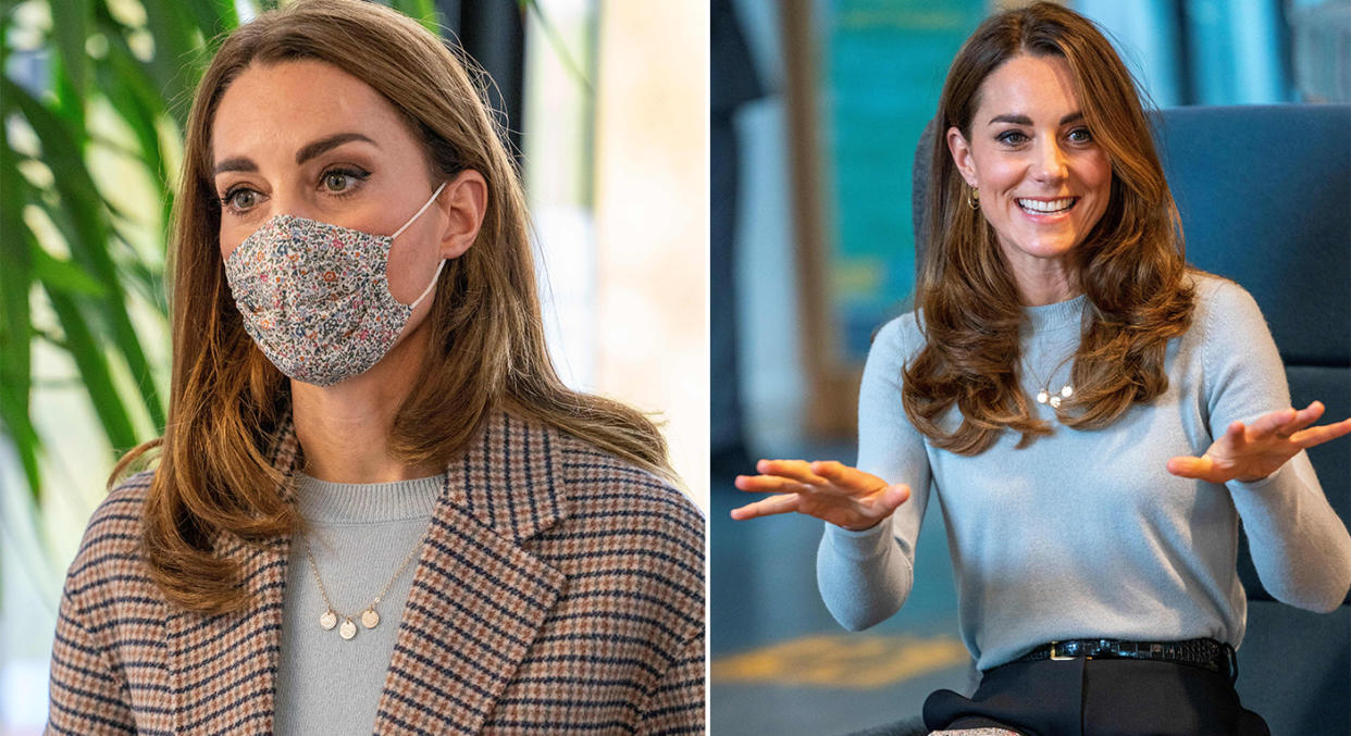 The Duchess of Cambridge visits students at the University of Derby to discuss the impact of the coronavirus pandemic on their mental health and education.  (Getty Images)