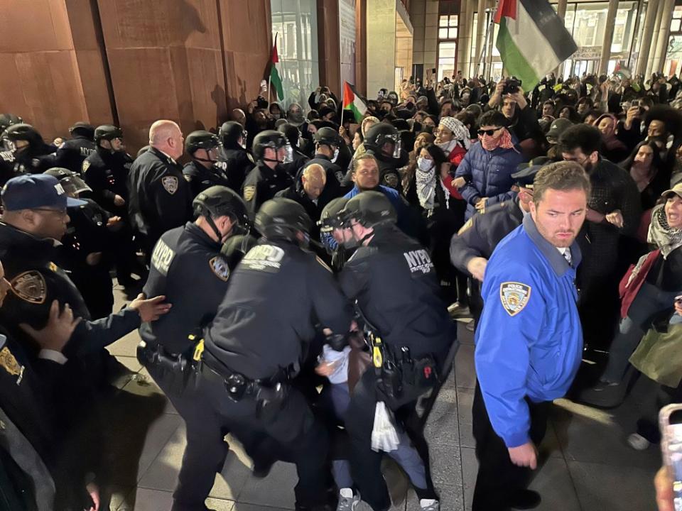 More than 100 NYU student and faculty protesters were arrested Monday night when cops moved in to clear the encampment. AP