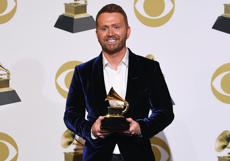 Shane McAnally poses with his Grammy for Best Country Song at the 61st Annual Grammy Awards. (Photo: Steve Granitz/WireImage)