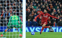 Soccer Football - Champions League - Group Stage - Group C - Liverpool v Napoli - Anfield, Liverpool, Britain - December 11, 2018 Liverpool's Mohamed Salah scores their first goal REUTERS/Jon Super