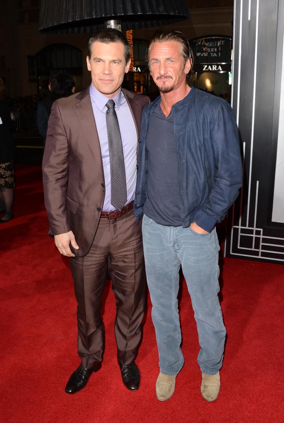 HOLLYWOOD, CA - JANUARY 07: Actors Josh Brolin and Sean Penn arrive at Warner Bros. Pictures' 'Gangster Squad' premiere at Grauman's Chinese Theatre on January 7, 2013 in Hollywood, California. (Photo by Jason Merritt/Getty Images)