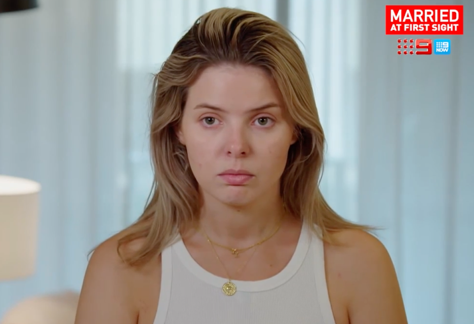 MAFS' Olivia Frazer looking unimpressed.