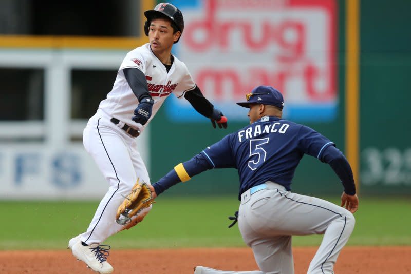 Tampa Bay Rays shortstop Wander Franco (R) signed an 11-year, $182 million contract in 2021. File Photo by Aaron Josefczyk/UPI