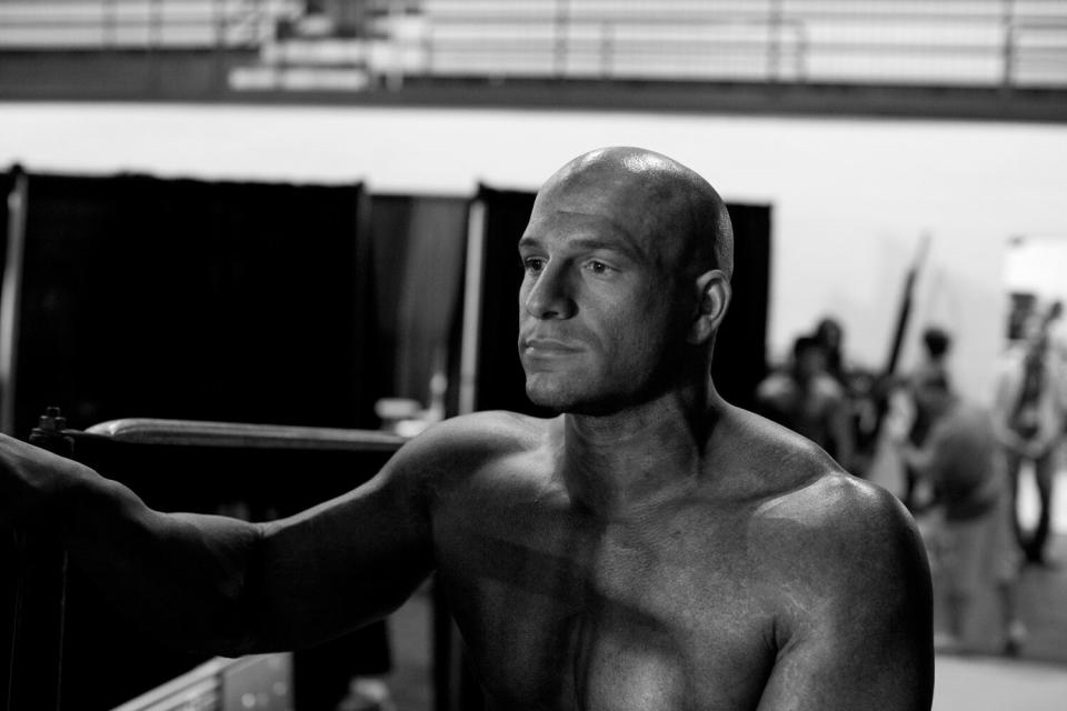 Nick Scott waits backstage at The Texas Shredder, a competition in Austin where he has been invited to guest pose.