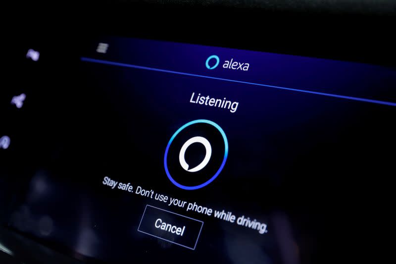 FILE PHOTO: A screen in a Cadillac XT6 SUV displays Alexa on the infotainment system at the Amazon booth during the 2020 CES in Las Vegas