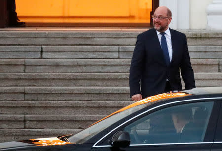 Leader of the Social Democrats (SPD) Martin Schulz leaves after talks with German President Frank-Walter Steinmeier in Berlin, Germany, November 23, 2017. REUTERS/Hannibal Hanschke