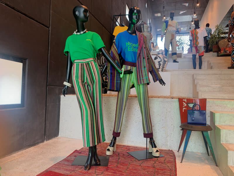 African inspired outfits are seen on mannequins at the Alara luxury store in Lagos