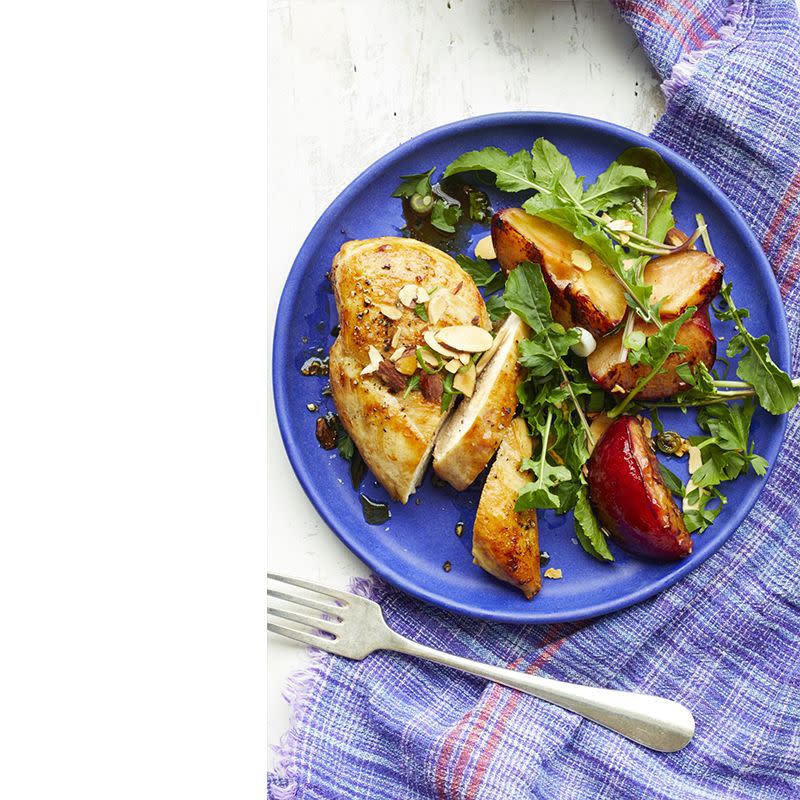 Chicken with Roasted Plums and Almond Gremolata