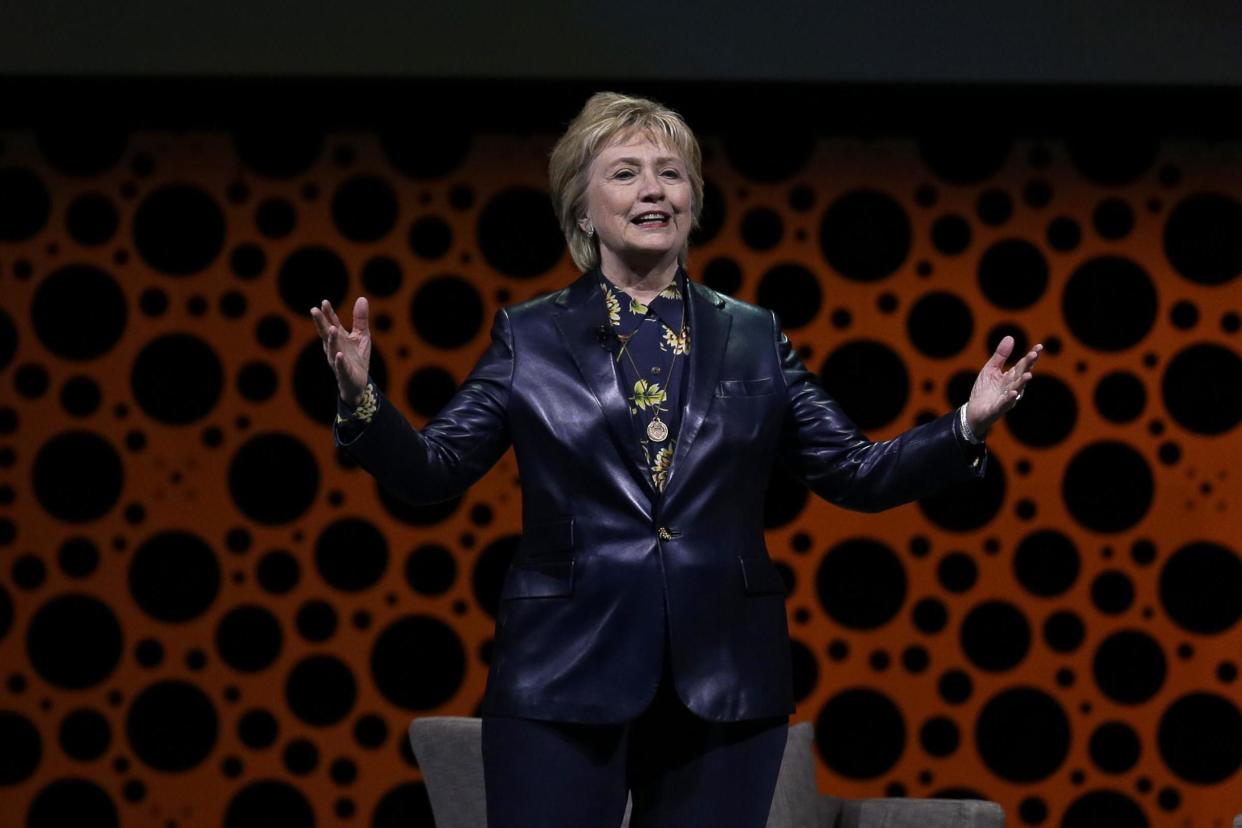 Hillary Clinton speaks before the Professional BusinessWomen of California on Tuesday: AP