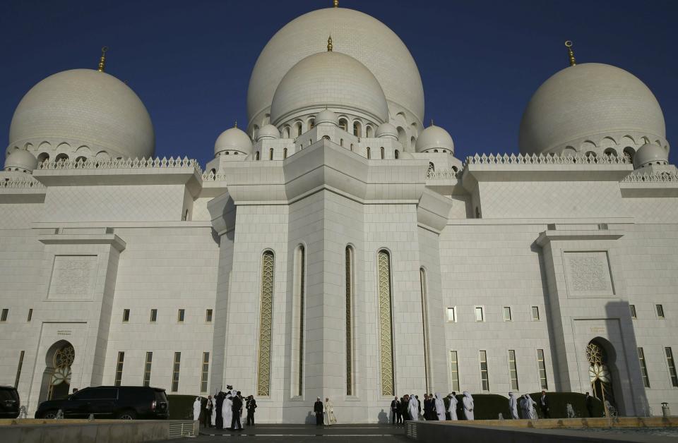 Pope Francis, right, and the Grand Imam of Al Azhar Ahmed el-Tayeb pose for a photo at the Sheikh Zayed Grand Mosque in Abu Dhabi, United Arab Emirates, Monday, Feb. 4, 2019. Francis travelled to Abu Dhabi to participate in a conference on inter religious dialogue sponsored the Emirates-based Muslim Council of Elders, an initiative that seeks to counter religious fanaticism by promoting a moderate brand of Islam. (AP Photo/Kamran Jebreili)