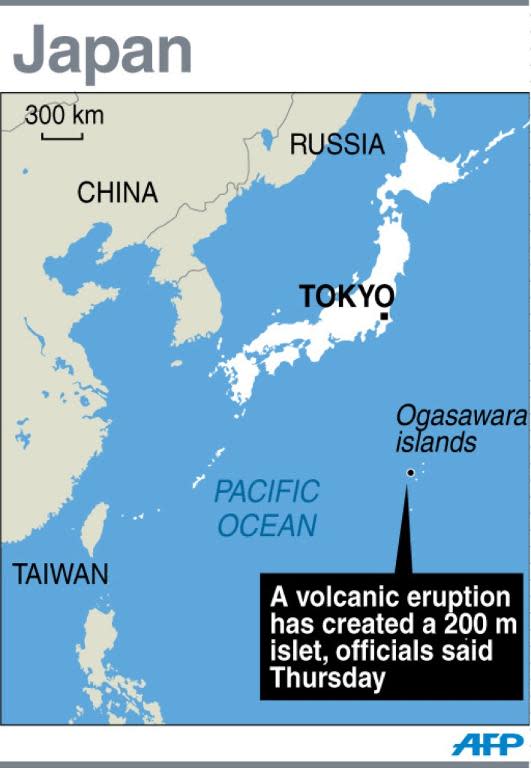 Graphic map showing the new islet created by a volcanic eruption in southern Japan