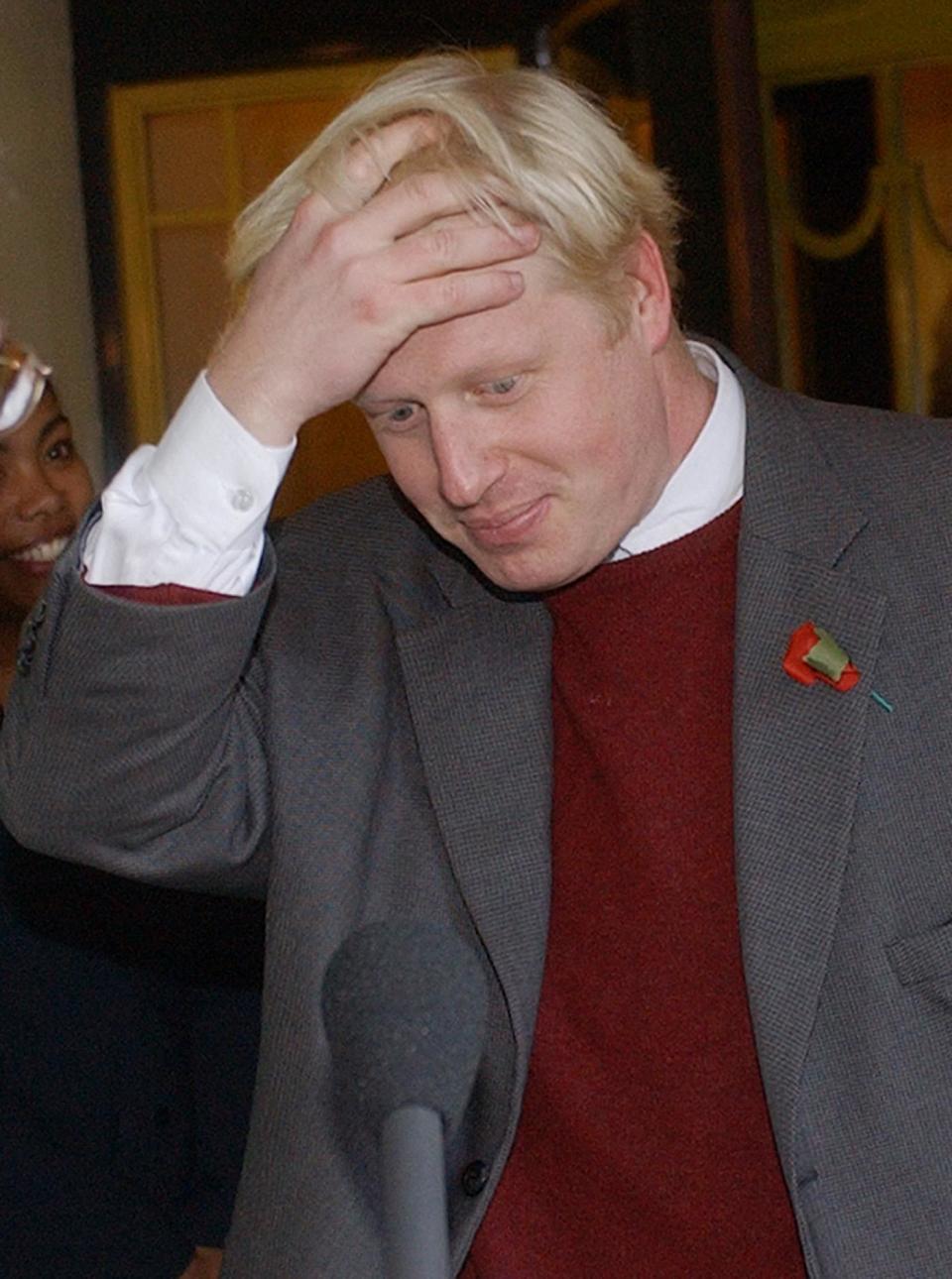 Boris Johnson MP and editor of the Spectator magazine arrives at Claridges Hotel in London, where he is hosting the 'Spectator Parliamentarian of the Year' Awards.  13/11/2004  Boris Johnson who was Saturday November 13 2004, sacked from the Conservative frontbench amid fresh allegations about his private life, a spokesman for Tory leader Michael Howard said. 