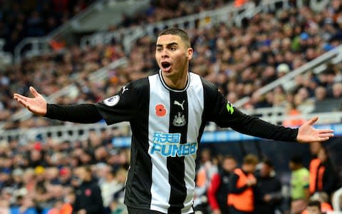 Miguel Almiron appeals to the referee after a foul goes unpunished - Credit: Getty Images