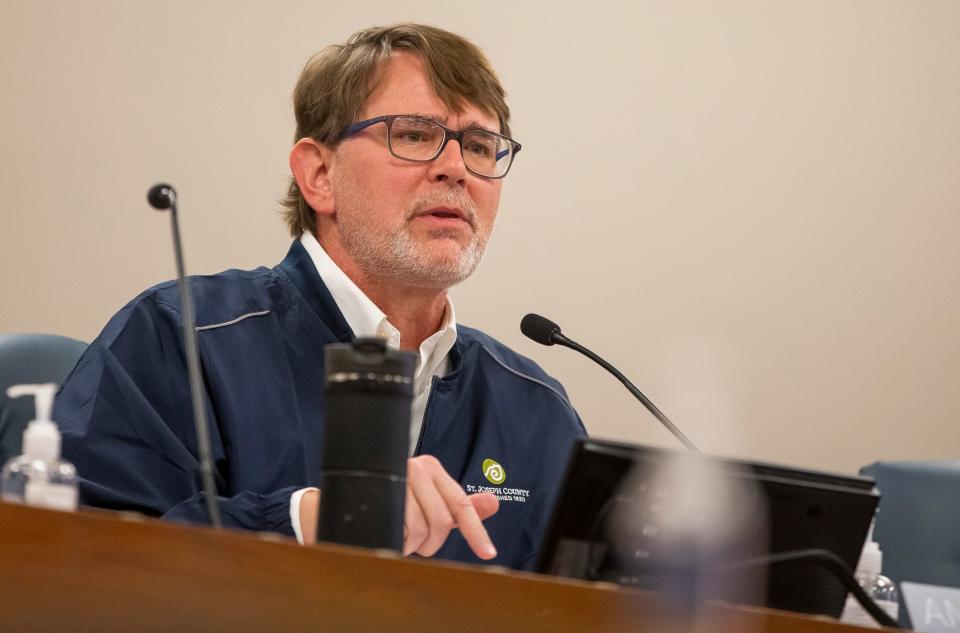 St. Joseph County Commissioners President Andy Kostielney comments on his reasoning for the creation and passing of controversial new election maps during a meeting on Tuesday, Nov. 16, 2021, inside the County-City Building in South Bend. 