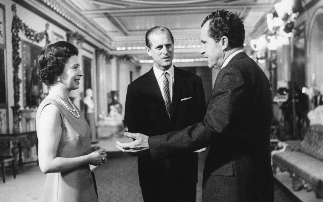 President Nixon speaks with Queen Elizabeth II and Prince Philip - Bettmann