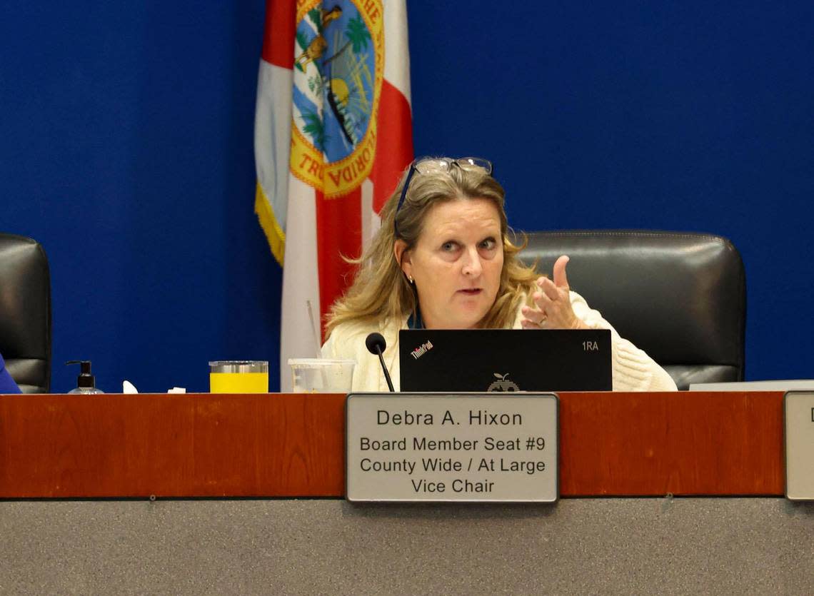 Broward School Board vice chair Debra Hixon speaks during a Broward School Board meeting on Tuesday, Jan. 24, 2023, in Fort Lauderdale.