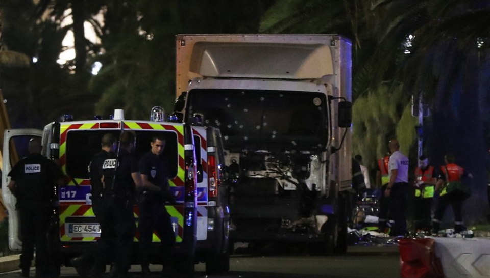 A truck with possibly two occupants inside rammed into the crowd while fireworks were going off. Photo: Getty