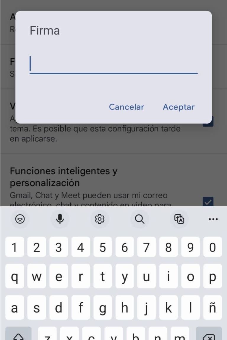 Finalmente, el dispositivo permite añadir una firma para que salga en los mensajes enviados de Gmail