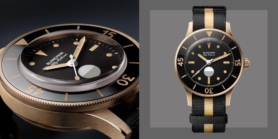 <p><a href="https://www.blancpain.com/en/fifty-fathoms/fifty-fathoms-70th-anniversary-act-3-5901-5630-nana" rel="nofollow noopener" target="_blank" data-ylk="slk:Shop Now;elm:context_link;itc:0;sec:content-canvas" class="link ">Shop Now</a></p><p>Fifty Fathoms 70th Anniversary 'Act 3'</p><p>blancpain.com</p><p>$32000.00</p><span class="copyright">Blancpain</span>