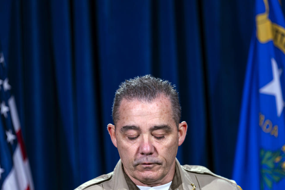 Las Vegas Assistant Clark County Sheriff Andrew Walsh talks during a news conference about the shooting that left Officer Truong Thai dead the week before, Monday, Oct. 17, 2022, in Las Vegas. (Chase Stevens/Las Vegas Review-Journal via AP)