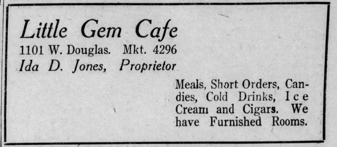 A 1917 advertisement from a publication called University Life shows that Little Gem Cafe once operated at 1101 W. Douglas and sold, among other things, candy and cigars.