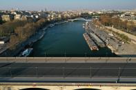 Aerial view of empty streets around monuments in Paris during coronavirus disease outbreak