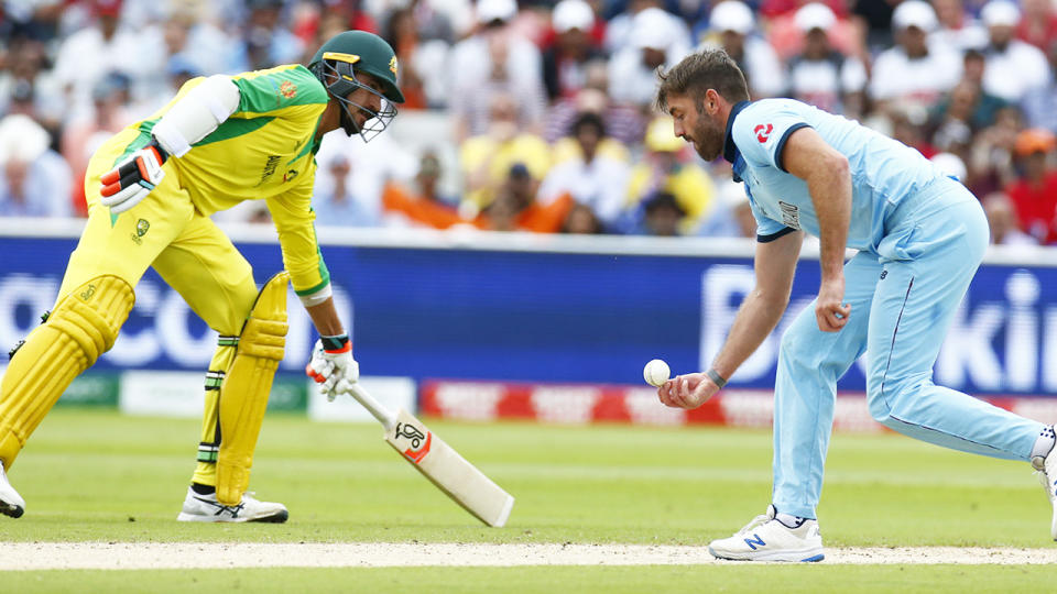 Liam Plunkett, pictured here in action against Australia at the Cricket World Cup.